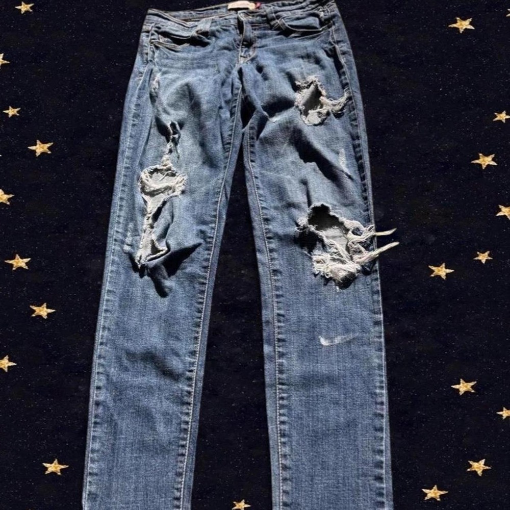Eunina Jeans USA Womens Size 3 Distressed Medium Wash Slim Straight Leg Denim